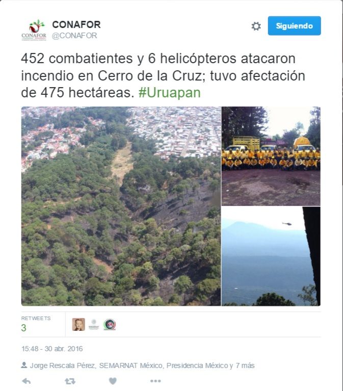 Controlan incendio en Uruapan - Tuit-Conafor-Incendio-Uruapan-2
