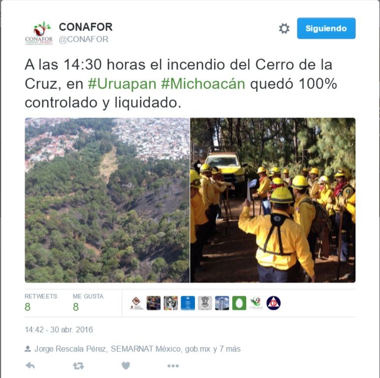 Controlan incendio en Uruapan - Tuit-Conafor-Incendio-Uruapan