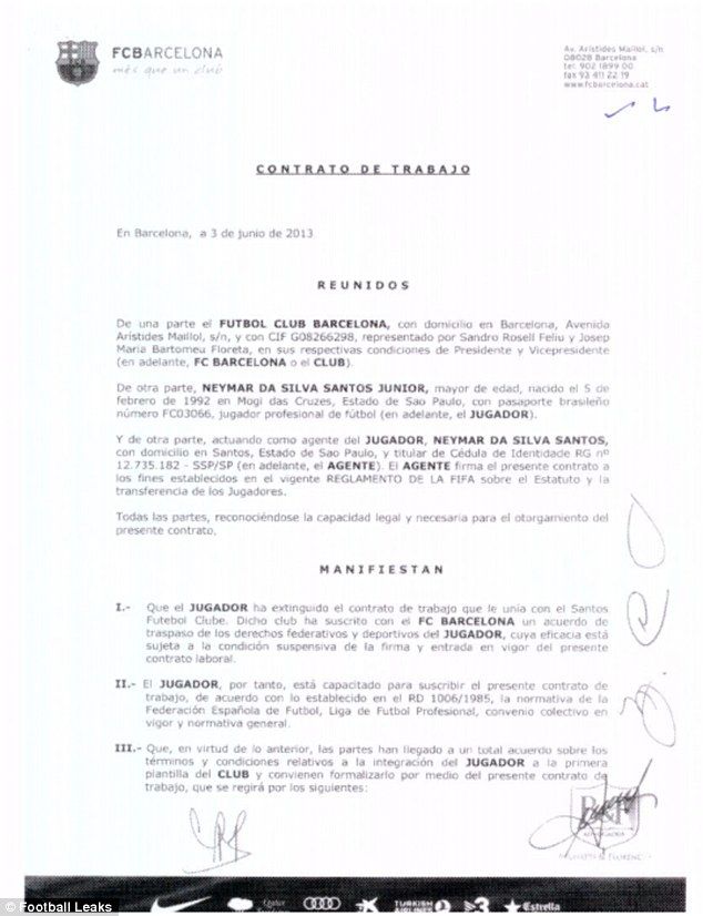 Filtran contrato de Neymar con el Barcelona - contrato-neymar-barcelona