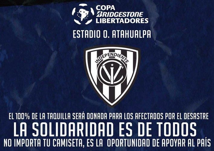 Equipo ecuatoriano donará taquilla a damnificados de sismo - copa-libertadores-independiente-del-valle