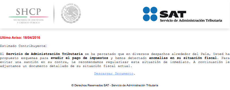 SAT alerta a contribuyentes de correos apócrifos - correo-apocrifo-sat