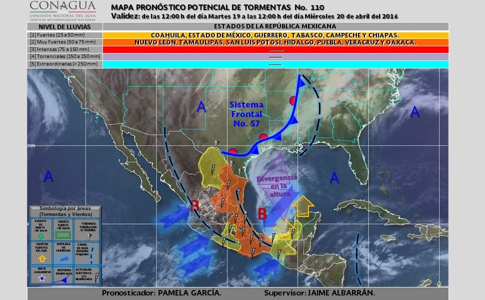 Continuarán lluvias y granizo en gran parte del país - map-tmt_19_abr_2016_57167d030fdad