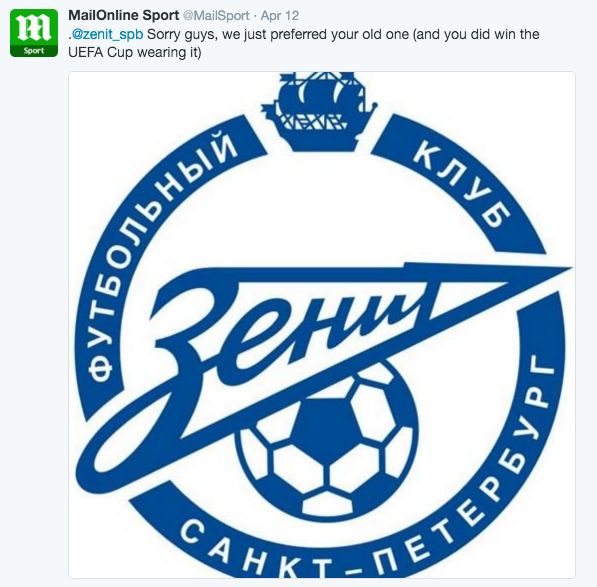 Zenit responde a diario inglés que criticó su escudo - tuit-daily-mail-zenit