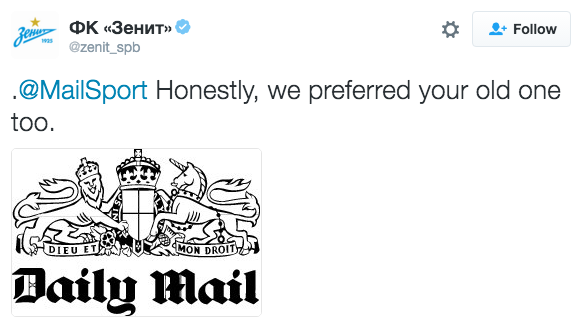 Zenit responde a diario inglés que criticó su escudo - tuit-dm-zenit