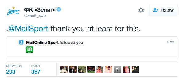 Zenit responde a diario inglés que criticó su escudo - tuit-zenit-dm