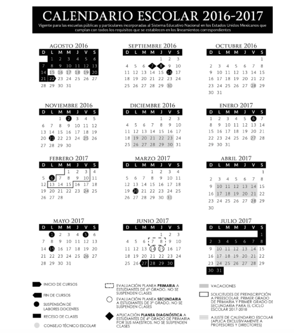SEP presenta calendarios escolares para ciclo 2016-2017 - 185-días