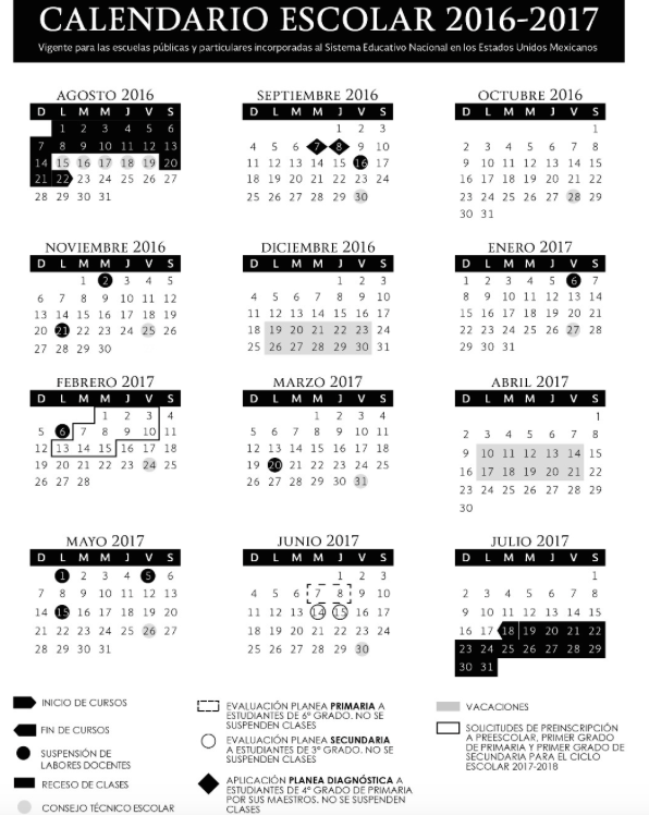 SEP presenta calendarios escolares para ciclo 2016-2017 - 200-días