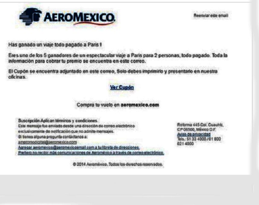 Aeroméxico alerta sobre correo falso - Aeroméxico-apócrifo