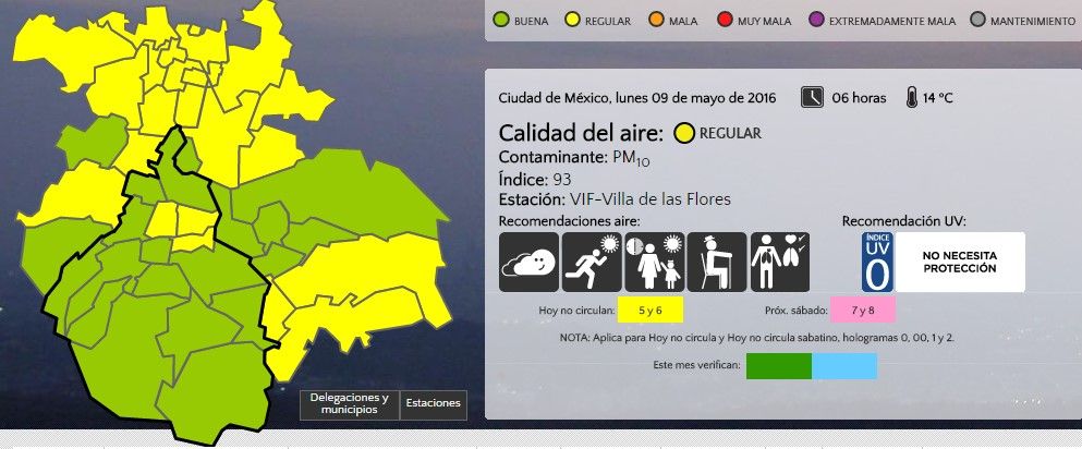 Valle de México amanece con regular calidad del aire - Aire-CDMX-9may