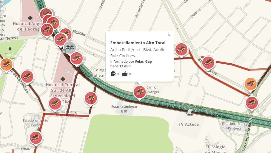 Fuga de agua causa tráfico en Periférico Sur - Azteca-fuga-de-agua-Waze