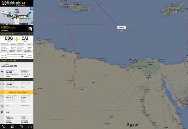 Desaparece del radar el vuelo 804 de EgyptAir - FlightRadar-24-Avión