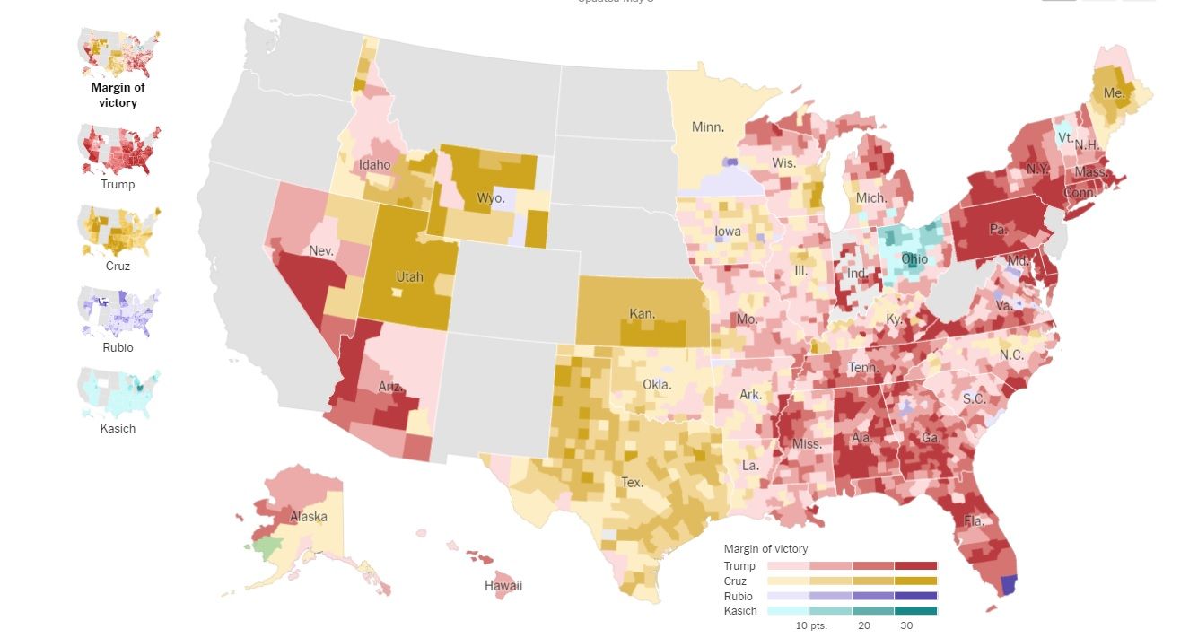 Donald Trump gana elecciones republicanas en Indiana - Mapa-Estados-Unidos-Republicano-3-Mayo