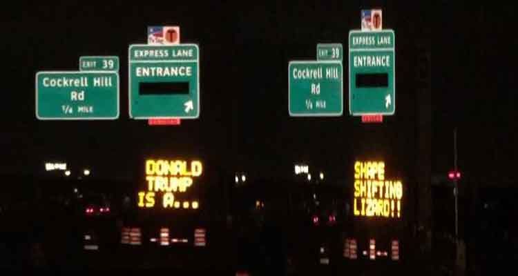 Califican de "lagartija" a Trump en letreros de autopistas de EE.UU. - Trump-Lizard-2