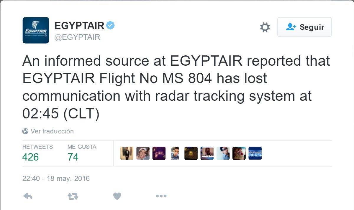 Desaparece del radar el vuelo 804 de EgyptAir - Tuit-Egyptair-4