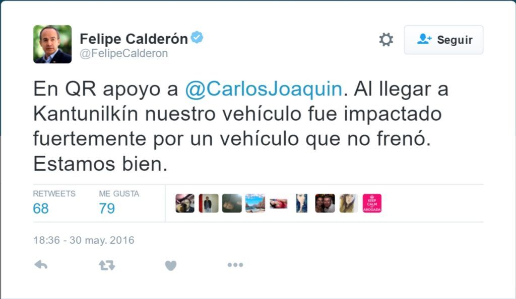 Felipe Calderón sufre accidente vial en Quintana Roo - Tuit-Felipe-Calderón-1024x595