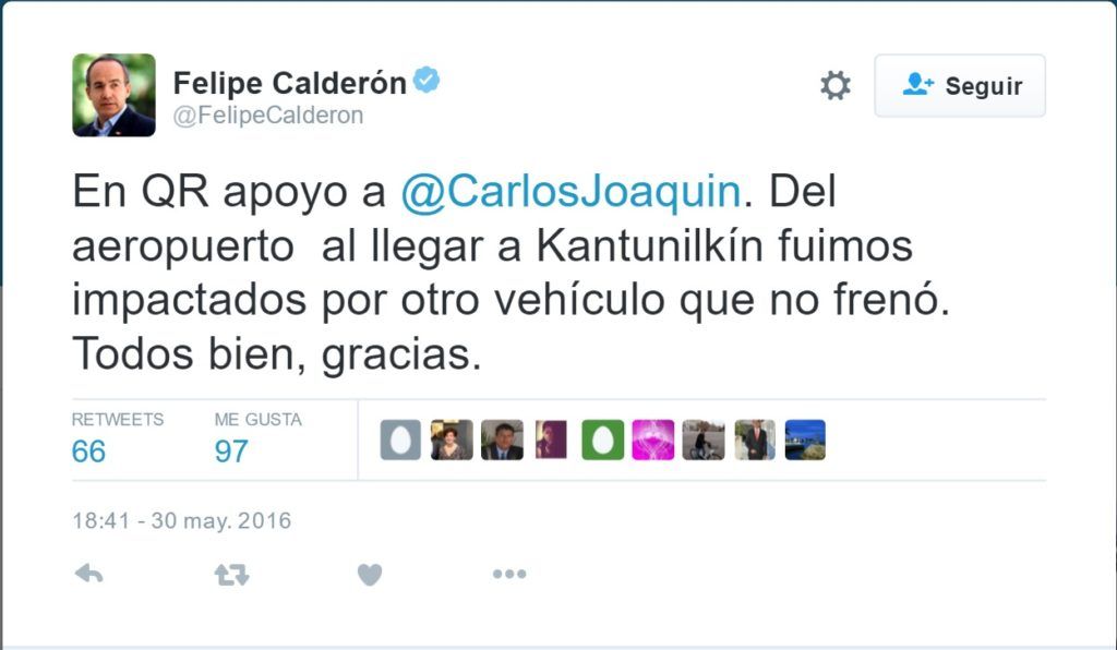 Felipe Calderón sufre accidente vial en Quintana Roo - Tuit-Felipe-Calderón-2-1024x596