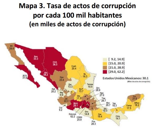 Los estados con mayor índice de corrupción en México - actos-corrupcion-INEGI
