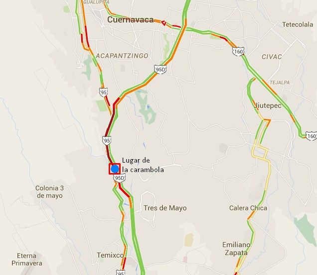 Chocan al menos 11 vehículos en la Autopista del Sol - carambola-cuernavaca-autopista-sol-maps2