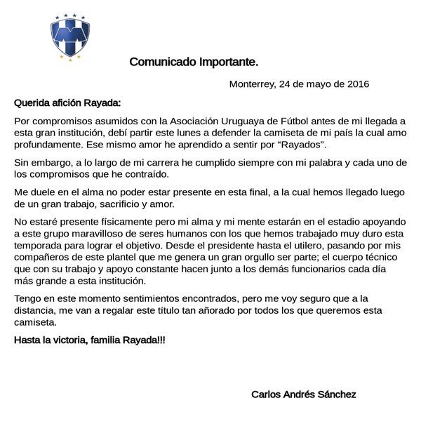 Confirmado: Carlos Sánchez se pierde la final - comunicado-carlos-sanchez