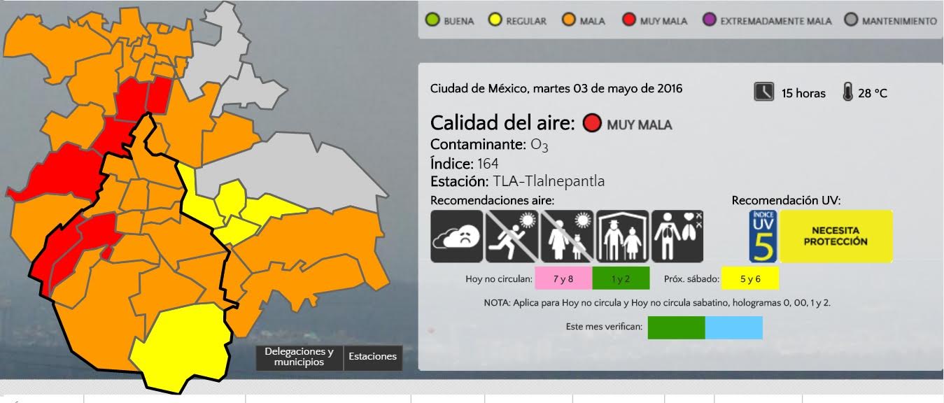 Este miércoles no circulan coches con engomado rojo y azul - contaminacion-3may-airecdmx3