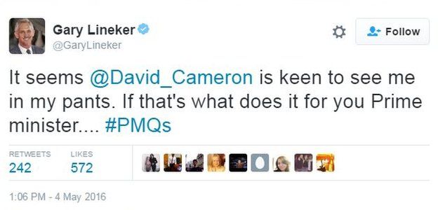 David Cameron pide a Gary Lineker mostrarse en calzones por el Leicester - gary-lineker-tuit-2