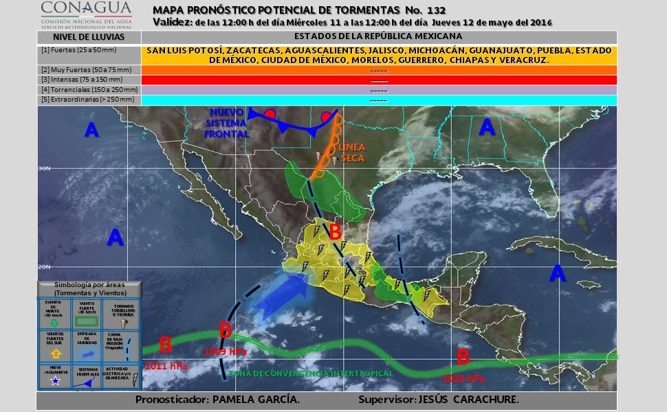Frente frío provocará lluvias fuertes en casi todo el país - potencial_tormentas-1-1