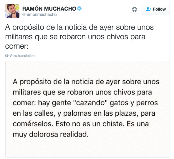 "En Venezuela la gente caza perros y gatos para comer": alcalde - tuit-ramon-muchacho