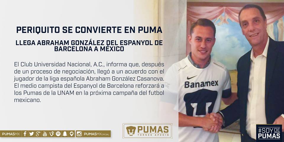 Abraham González, nuevo jugador de Pumas - 13417512_1360572620639374_2933532510088396701_n