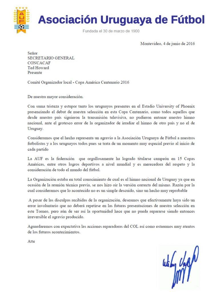 Federación uruguaya se queja por error del himno en Copa América - CkPRPhsW0AAStOs-767x1024