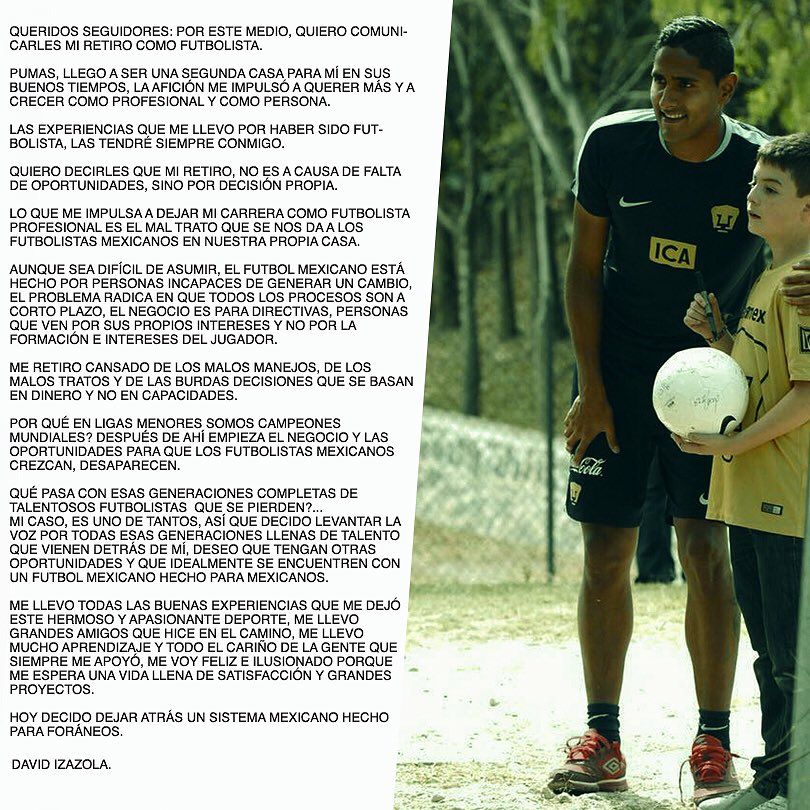 Futbolista de Pumas se retira por 'mal trato a jugadores mexicanos' - ClF8jVXUsAA6szo