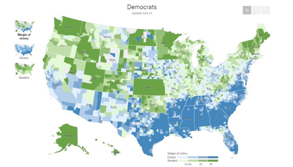 Hillary Clinton consolida nominación demócrada ganando en cierre de primarias - Elecciones-Demócratas-Mapa-Nacional-1024x585