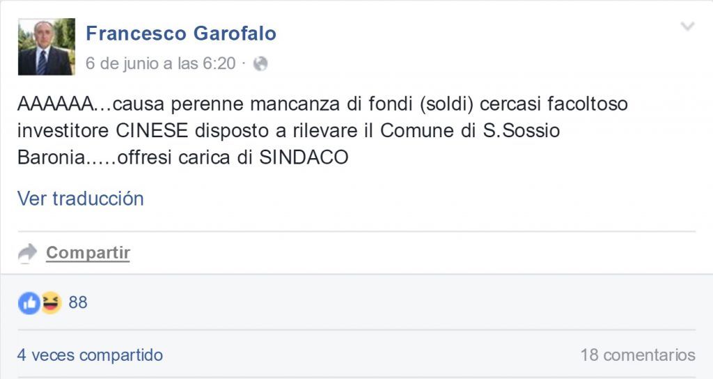 Alcalde intenta vender ciudad italiana a China por Facebook - Francesco-Garofalo-1024x544