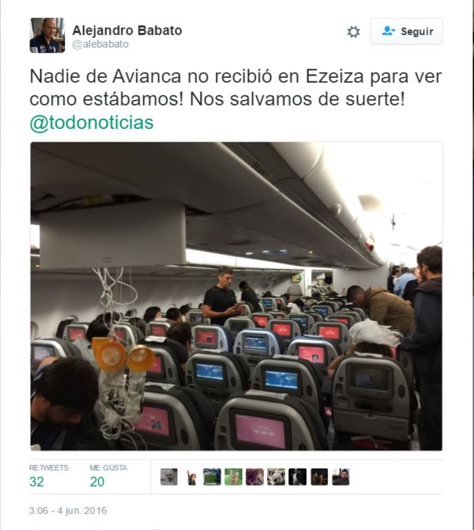 Turbulencia deja doce heridos en vuelo de Avianca - Tuit-Avianca