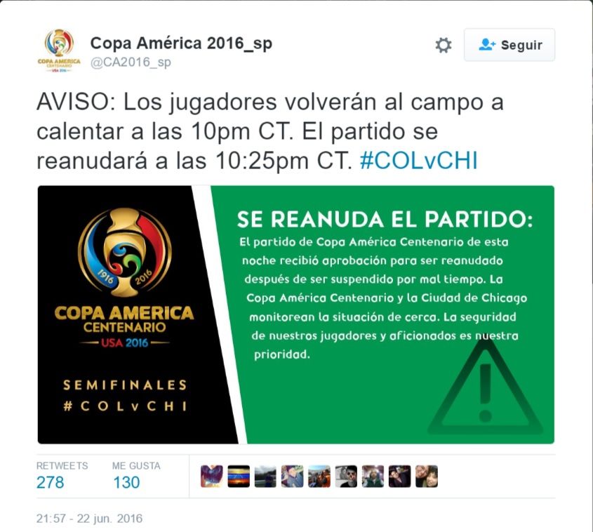 Chile vs Colombia se reanuda - Tuit-Copa-América-3