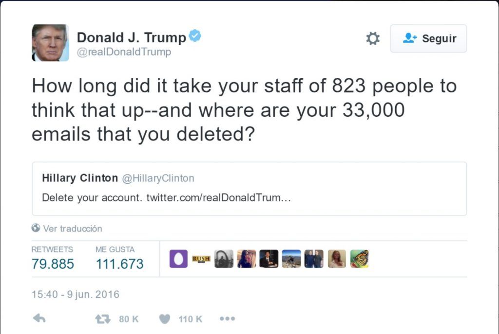 "Borra tu cuenta de Twitter": Hillary Clinton a Donald Trump - Tuit-Donald-Trump-2-1024x687