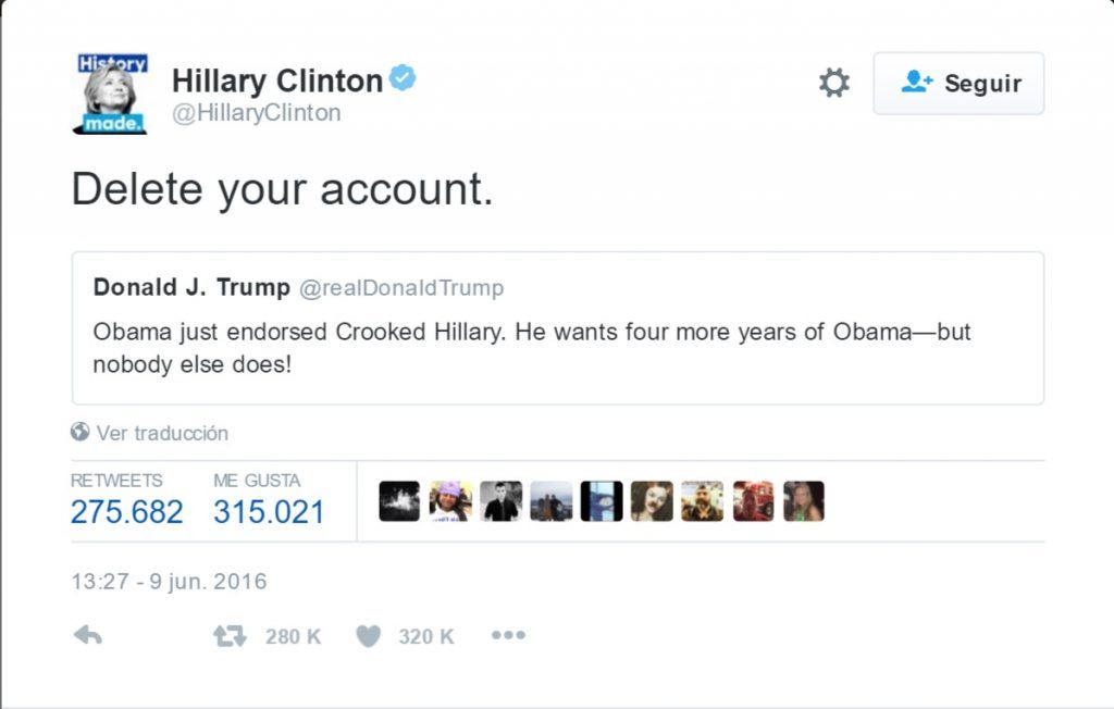 "Borra tu cuenta de Twitter": Hillary Clinton a Donald Trump - Tuit-Hillary-Clinton-1024x652
