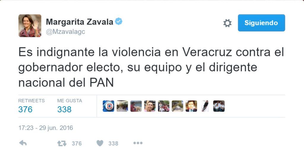 Agreden a dirigentes panistas en Veracruz. Yunes pide castigo para Duarte - Tuit-Margarita-Zavala-1024x550