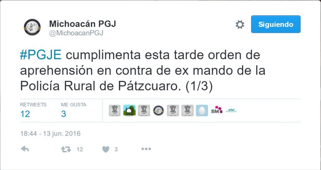 Detienen en Pátzcuaro a exmando de la Policía Rural - Tuit-PGJ-Michoacán-1024x544