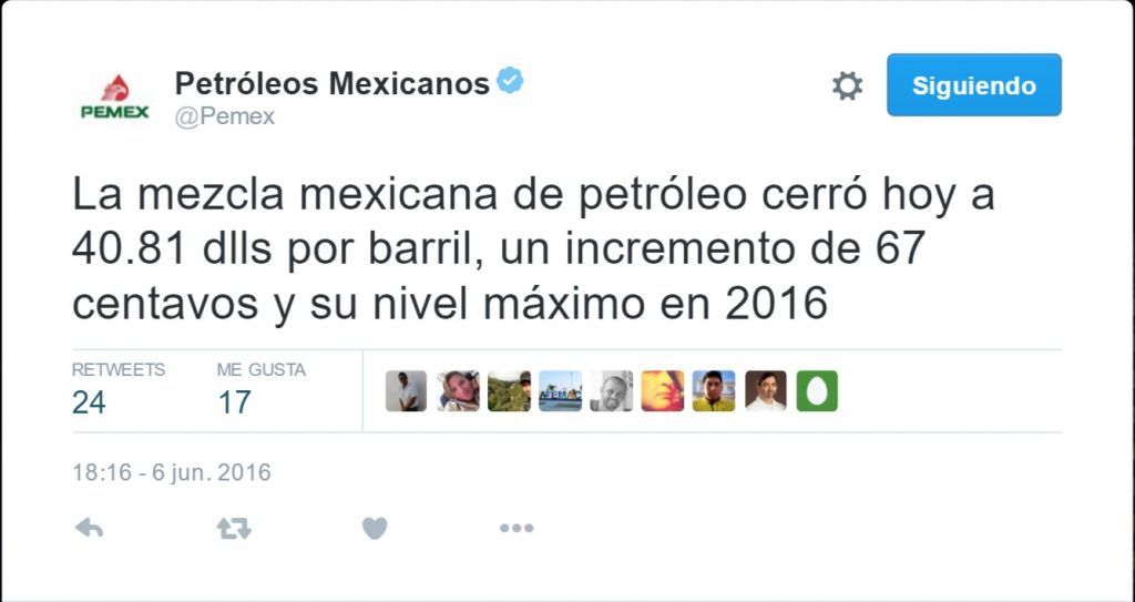 Mezcla mexicana cierra jornada con niveles máximo de 2016 - Tuit-Pemex-1024x543