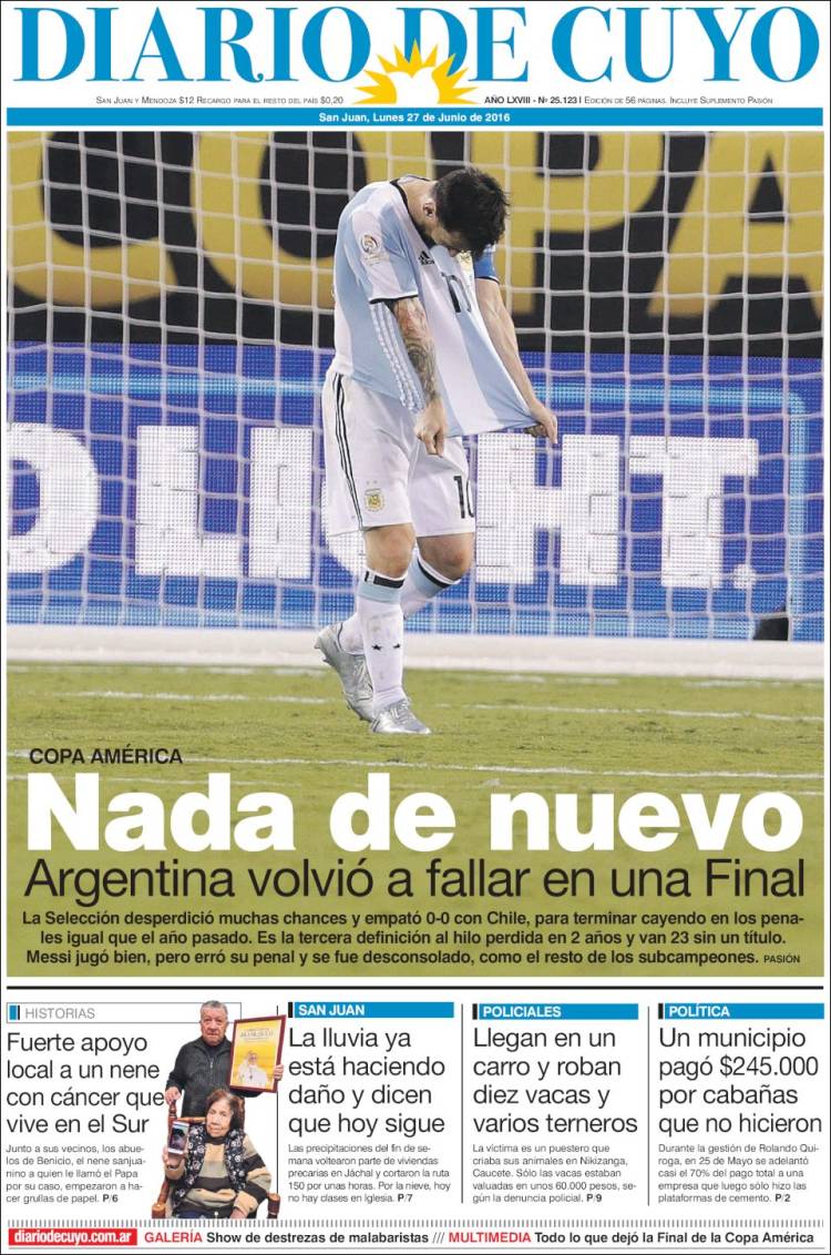 Portadas en Argentina tras perder la final de Copa América - ar_diario_cuyo.750