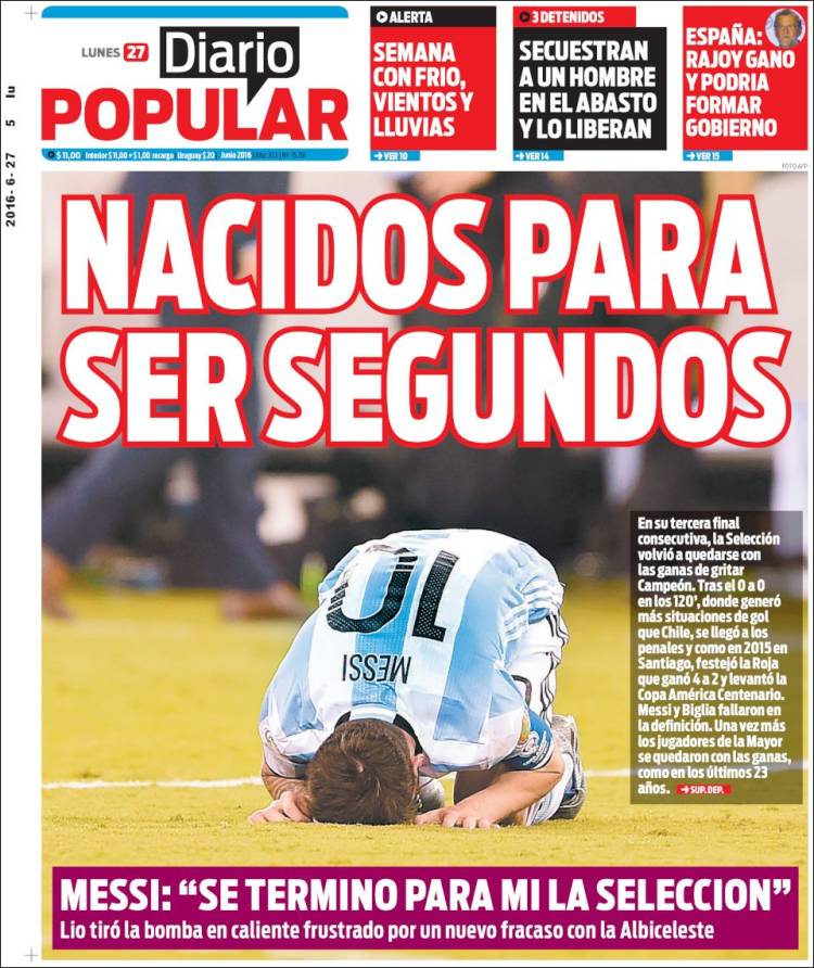 Portadas en Argentina tras perder la final de Copa América - ar_diario_popular.750