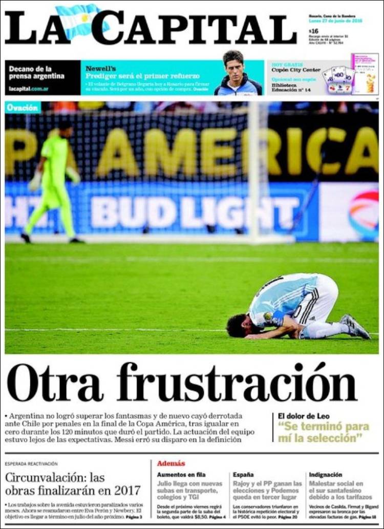 Portadas en Argentina tras perder la final de Copa América - capital