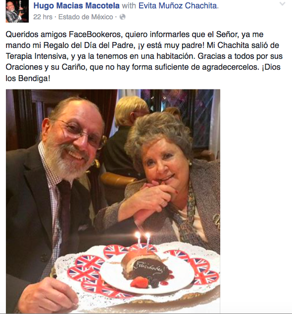 Chachita sale de terapia intensiva: esposo - chachita-fb