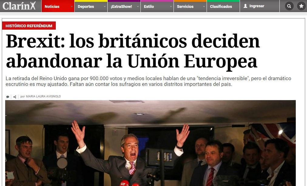 Reacciones de los medios tras el Brexit - clarin