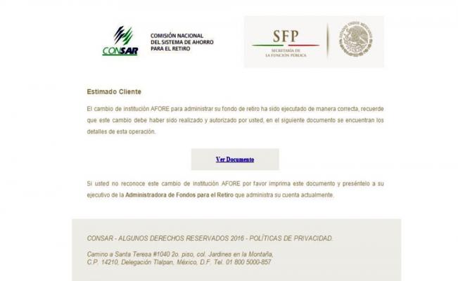 Consar advierte sobre correos falsos - consarapocrifo