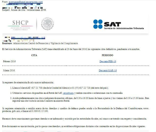 Alerta por envío de correo electrónico falso del SAT - fraude