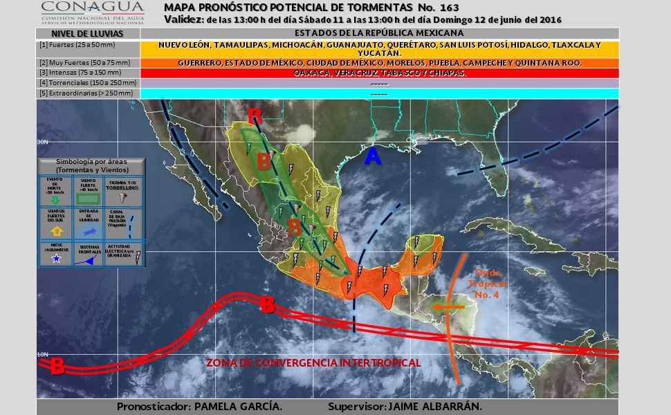 Continuarán las lluvias y el calor extremo - map-tmt_11_junio_2016_575c540446b4d