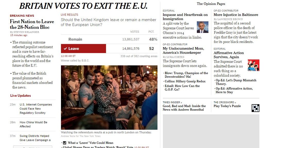 Reacciones de los medios tras el Brexit - ny-times