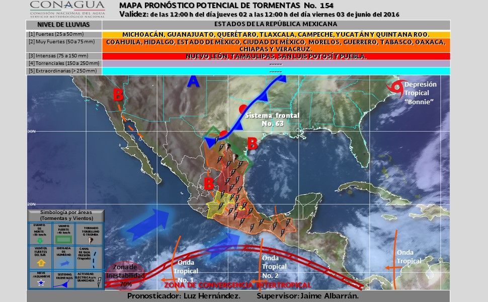 Frente frío 63 continuará provocando lluvias y tormentas - potencial_tormentas-1