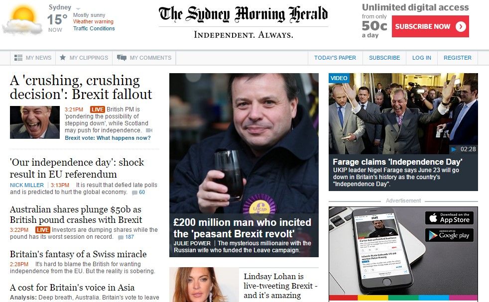 Reacciones de los medios tras el Brexit - sydney-morning